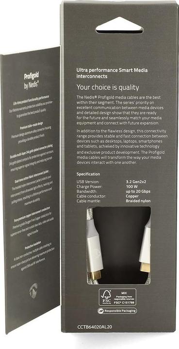 Image du produit Nedis N CCTB64020AL20 - Câble USB 3.2 C mâle 20 Gbps nylon 2.0 m (2 m, USB 4.0, 100 W)