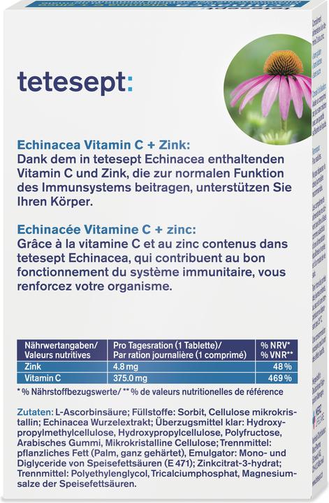 Valeurs nutritives et ingrédients Tetesept Echinacée (32 pièce(s), Cachets, 53 g)