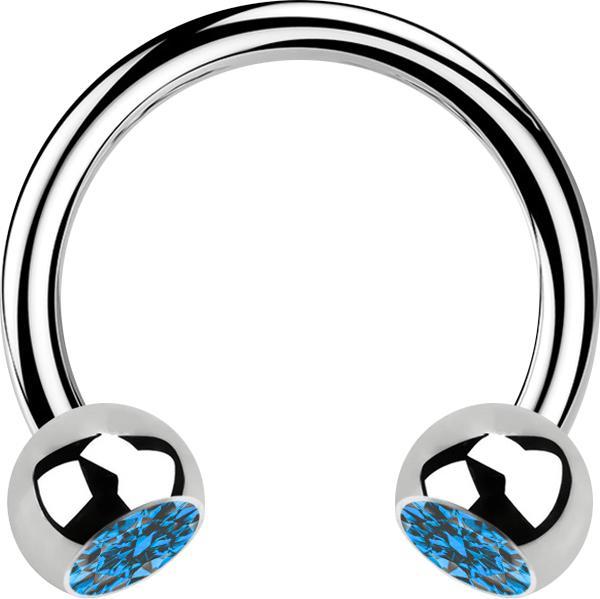 Image du produit Star Piercing Micro Circular Barbell argent avec deux boules de cristal bleu clair (sans laiton, Acier chirurgical 316L)