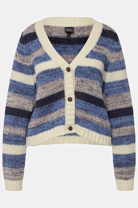 Produktbild Ulla Popken Strickjacke, Streifen, kurz, V-Ausschnitt, Langarm (60)