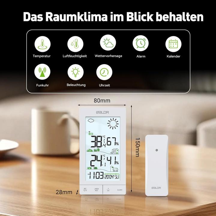 Actual product image Baldr Wetterstation E0559 mit Funkuhr und Aussensensor
