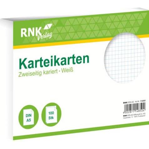 Thumbnail - Rnk, Karteikarten, Karteikarten kariert A5 (A5, 205 g/m², 100 x)