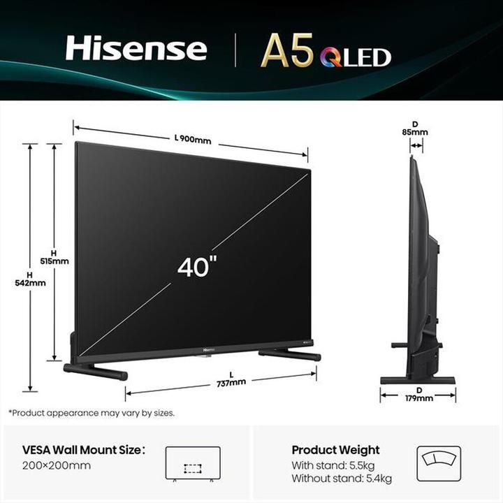 Image du produit Hisense TV 40A59Q Smart TV QLED 40 Zoll (40", QLED, Full HD)
