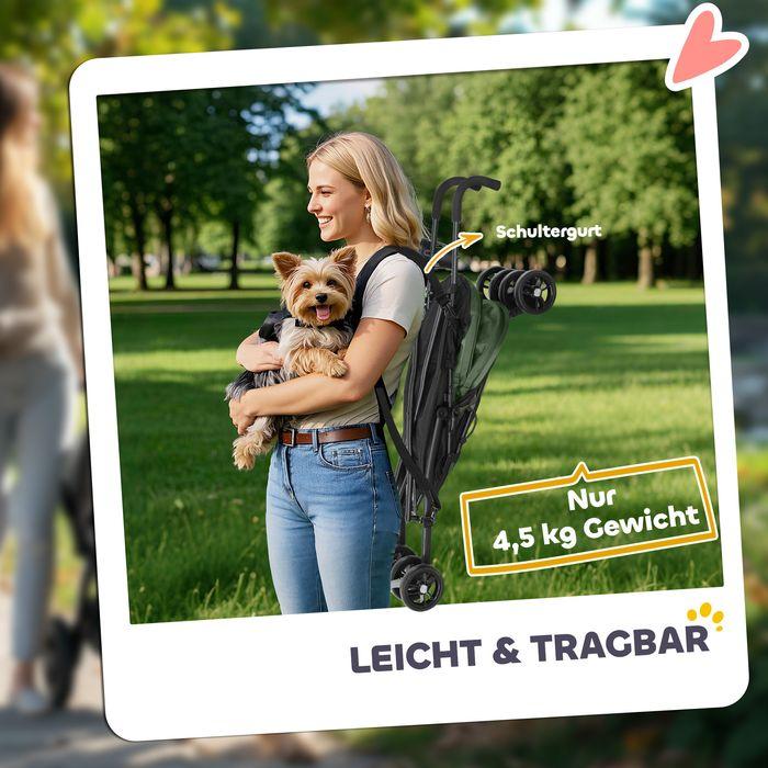 Actual product image Swisshandel24 Hundewagen Hundebuggy klappbar für Hunde & Katzen bis 4 kg Dunkelgrün (Cat, Dog, Foldable, Safety closure, Washable)