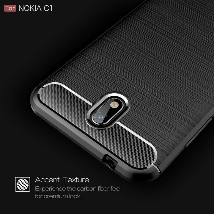 Produktbild König Design Hülle Handy Schutz für Nokia C1 Case Cover Bumper Carbon Optik Etui TPU Schwarz (Nokia 1)