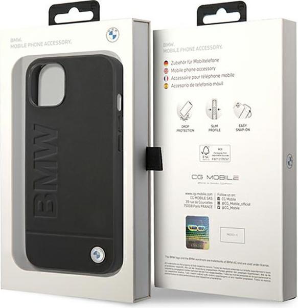 Actual product image BMW Case BMHCP14MSLLBK iPhone 14 Plus 6.7" czarny/black Leather Stamp (Apple iPhone 14 Plus)