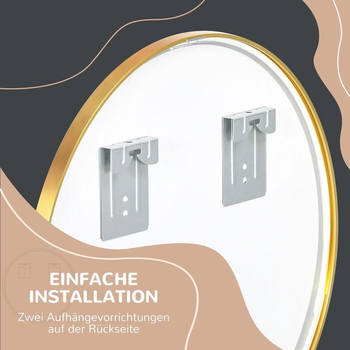 Produktbild Kleankin Runder Badspiegel mit 2 Haken für die Befestigung (50 x 2 x 50 cm)