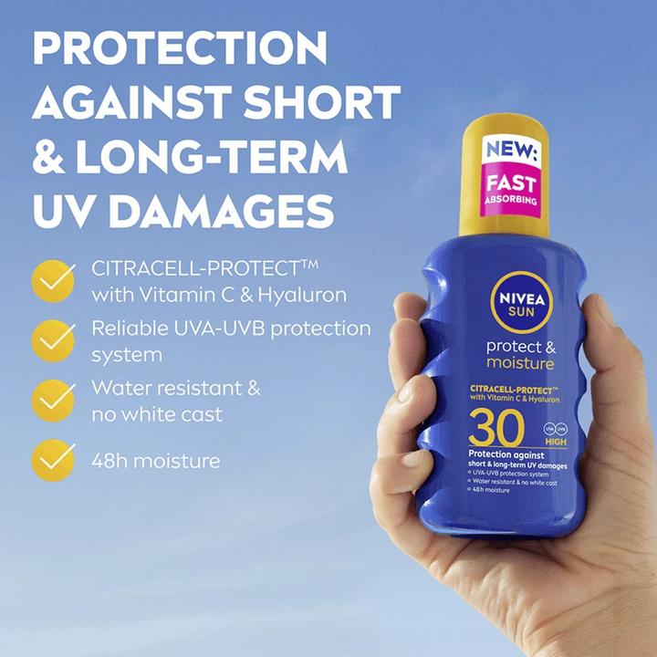 Actual product image NIVEA Sun Protect & Moisture (Sun spray, SPF 30, 200 ml, 150 g)
