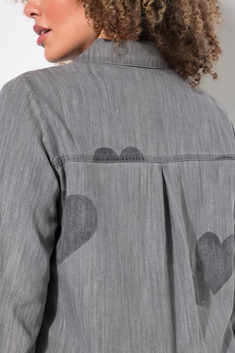 Actual product image Ulla Popken Heart Print Long Sleeve Lyocell Denim Blouse (42, 44)