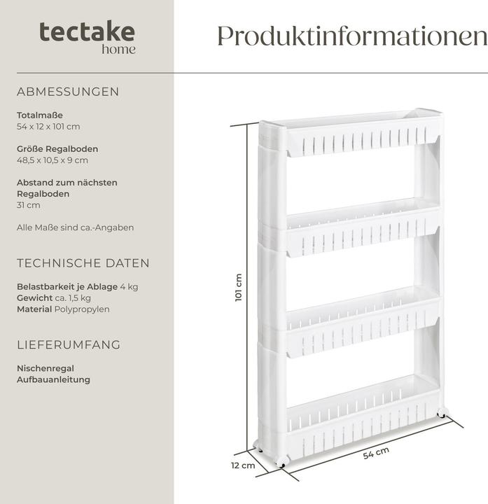 Produktbild tectake Nischenregal (12 x 10.50 x 101 cm)