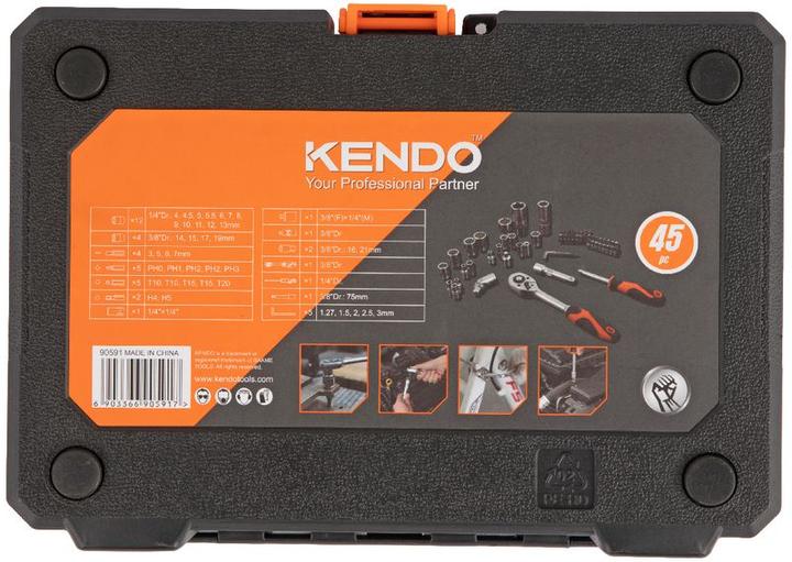 Actual product image Kendo Socket spanner set 3/8" + 1/4" 45-piece (19 mm)