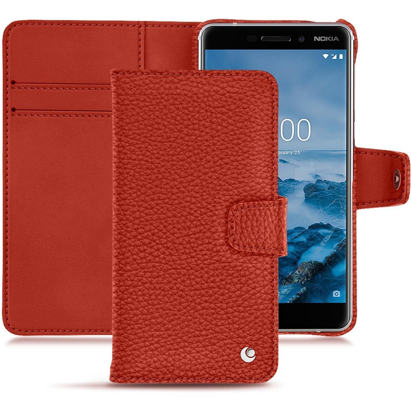 Noreve Lederschutzhülle Wallet (Nokia 6 (2018)), Smartphone Hülle, Orange