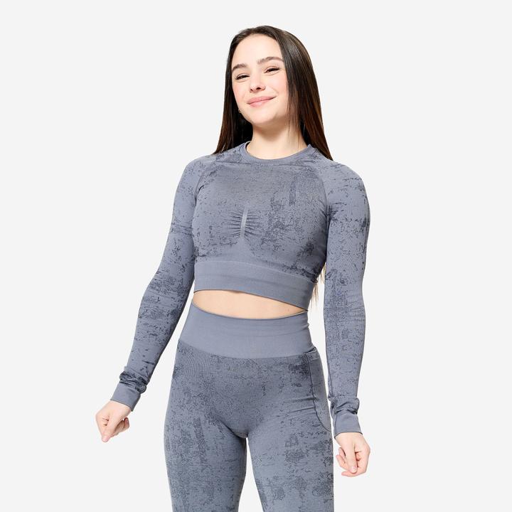 Actual product image Domyos Langarmshirt Damen Crop Top - grau (S)