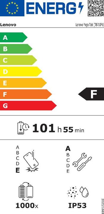 Label énergétique Lenovo Yoga Tab (WLAN uniquement, 11.10", 256 Go, Coquillage)