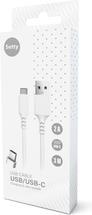 Actual product image Setty cable USB - USB-C 3,0 m 2A white NEW (3 m, USB 3.0, 10 W)