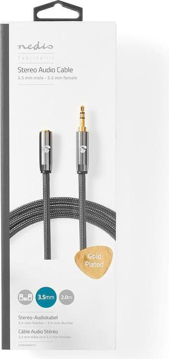 Immagine prodotto Nedis Cavo audio stereo 3,5 mm maschio 3,5 mm femmina placcato oro 2,00 m rotondo grigio / grigio canna (2 m)