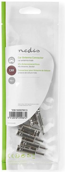 Actual product image Nedis Car aerial connector straight plug copper 50 ohm press on metal silver 10 pieces Ums