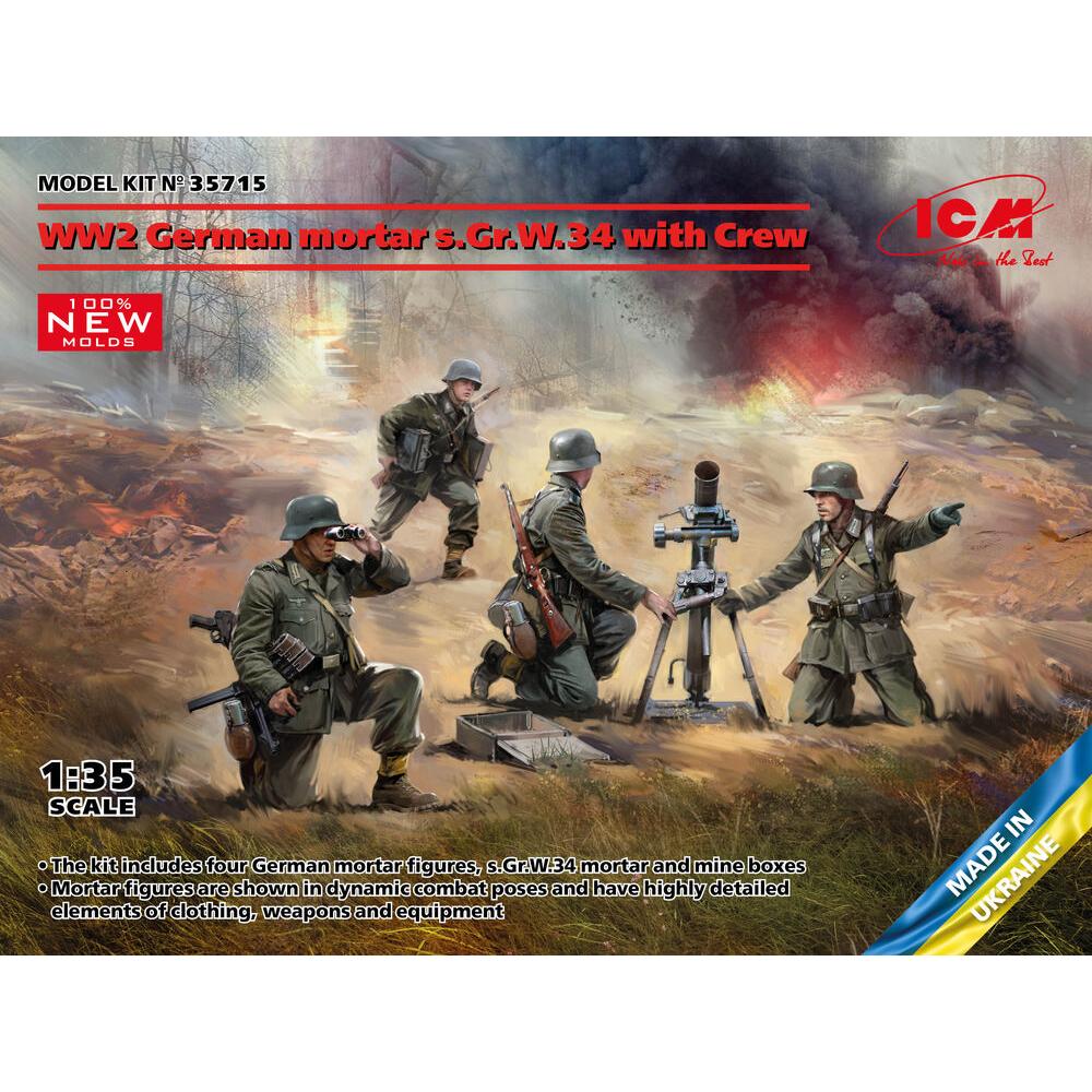 ICM WW2 German mortar GrW 34 w.Crew (mortar a.4 figures)(100% new molds)