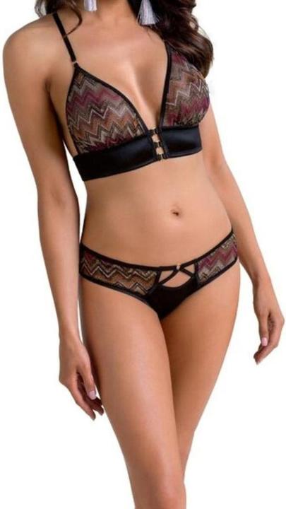 Image du produit Casmir Bralette et slip en satin avec motif en zigzag (L, XL)