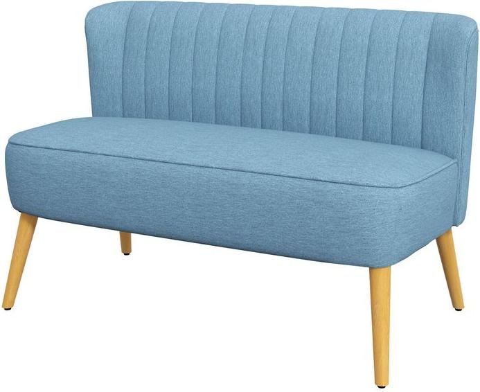 Actual product image Swisshandel24 2-seater sofa two-seater, loveseat with linen look, double sofa with wooden legs, load capacity up (2 person sofa)