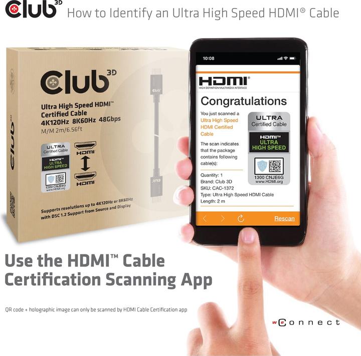 Produktbild Club 3D HDMI (Typ A) — HDMI (Typ A) (2 m, HDMI, 2.1)