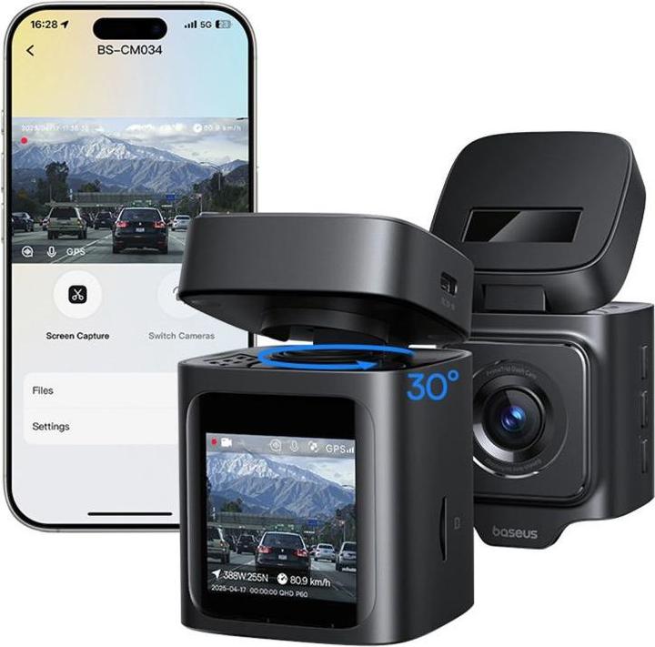 Image du produit Baseus PrimeTrip VD1 Pro Dash Cam 4K Super Capacity Black (Commandes vocales, Écran intégré, Récepteur GPS, Vision nocturne, 4K)