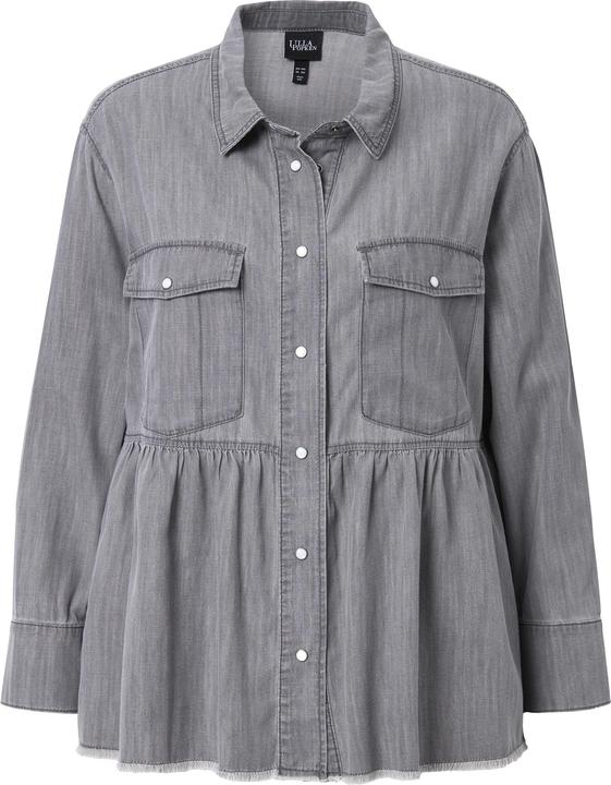 Produktbild Ulla Popken Jeansbluse, Volant, A-Linie, Hemdkragen, Langarm, Fransen (50, 52)