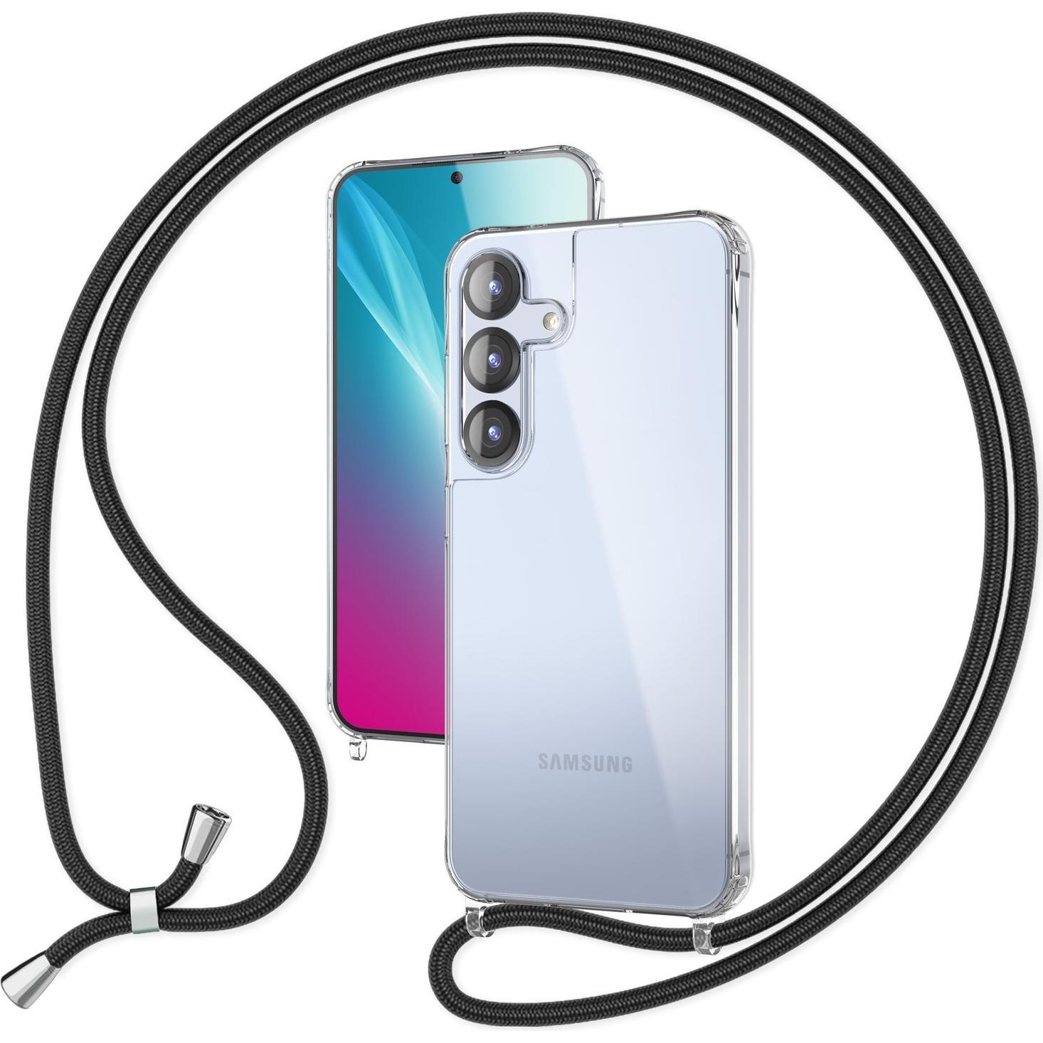 Nalia Hangit - Klare Hülle mit Band zum Umhängen - Crossbody Lanyard Hardcover, Handykette, Schwarz