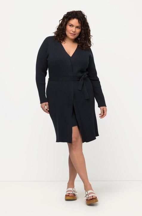 Produktbild Ulla Popken Long-Strickjacke, Rippstrick, Bindegürtel, V-Ausschnitt (50, 52)
