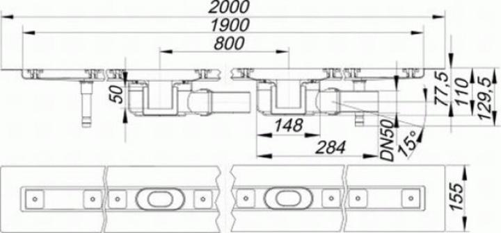Produktbild Dallmer Duschrinne CeraLine F 1900mm, 524072, DN 50 Bauhöhe 110mm (2145 mm)