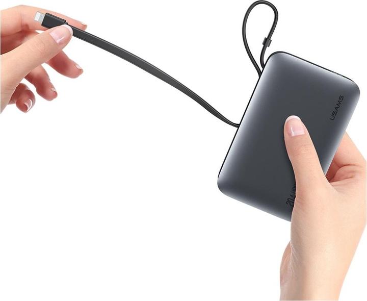 Actual product image Usams Powerbank XR Series CD228 10000mAh 20W + kabel USB-C/Lightning czarny (10000 mAh, 20 W, 37 Wh)