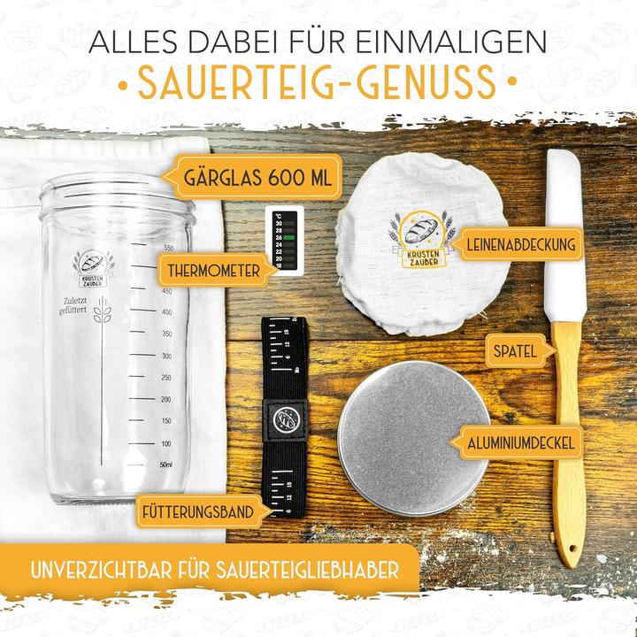 Produktbild Krustenzauber Sauerteig Starter Set mit Gärglas Spatel u. Thermometer