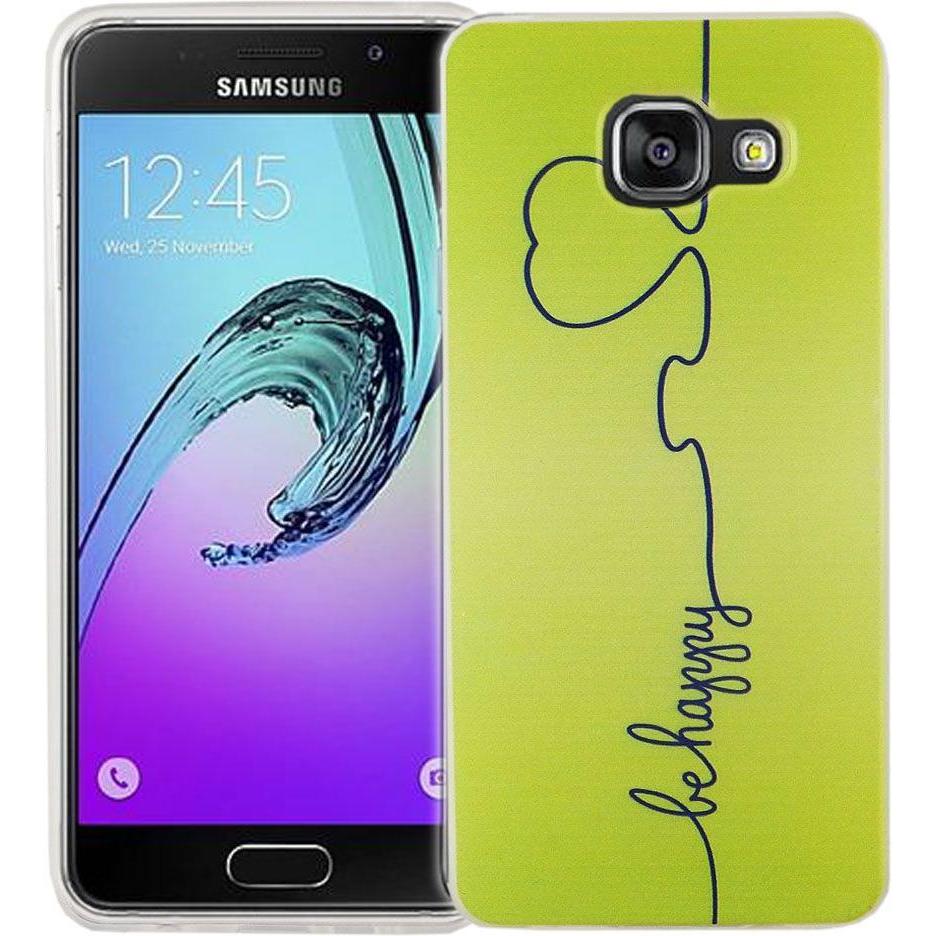 König Design Handy Hülle für Samsung Galaxy A3 2016 Be Happy Grün Tasche Cover Motiv Slim TPU (Samsung Galaxy A3 (2016))...