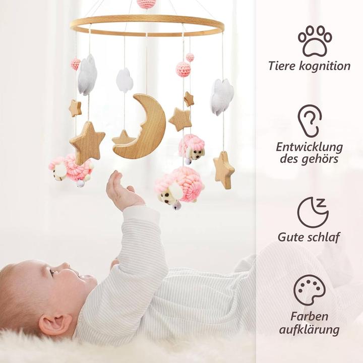 Image du produit Swecomze Holz Mobile mit Schafen und Sternen