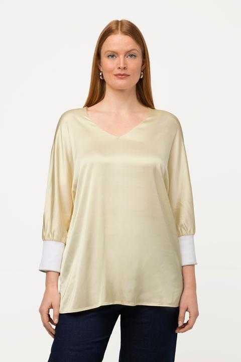 Immagine prodotto Ulla Popken Blusa con raso, scollo a V e maniche a 3/4 a pipistrello (54)