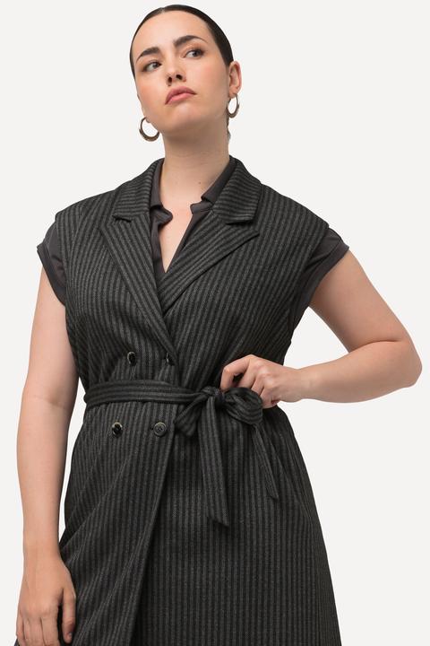 Image du produit Ulla Popken Gilet à rayures, col à revers, deux rangées de boutons (46)