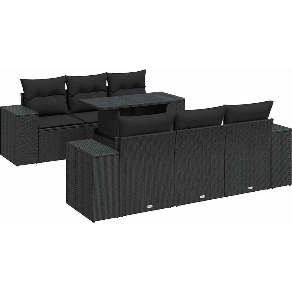 VidaXL, Gartenlounge, 7-tlg. Garten-Sofagarnitur mit Kissen Schwarz Poly Rattan