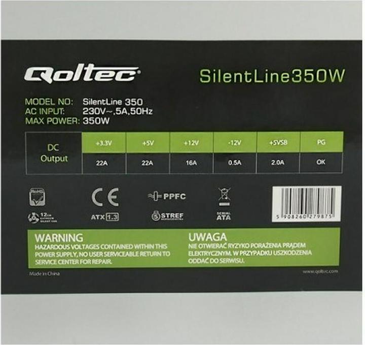 Produktbild Qoltec ATX 350W BULK ATX Power Supply SilentLine 350W PFC II (350 W)