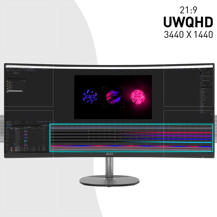 Produktbild MSI PRO MP341CQDE 86,36cm 34Zoll VA 3440x1440 21:9 300cd/m2 4ms HDMI DP Black (P) (3440 x 1440 Pixel, 34")