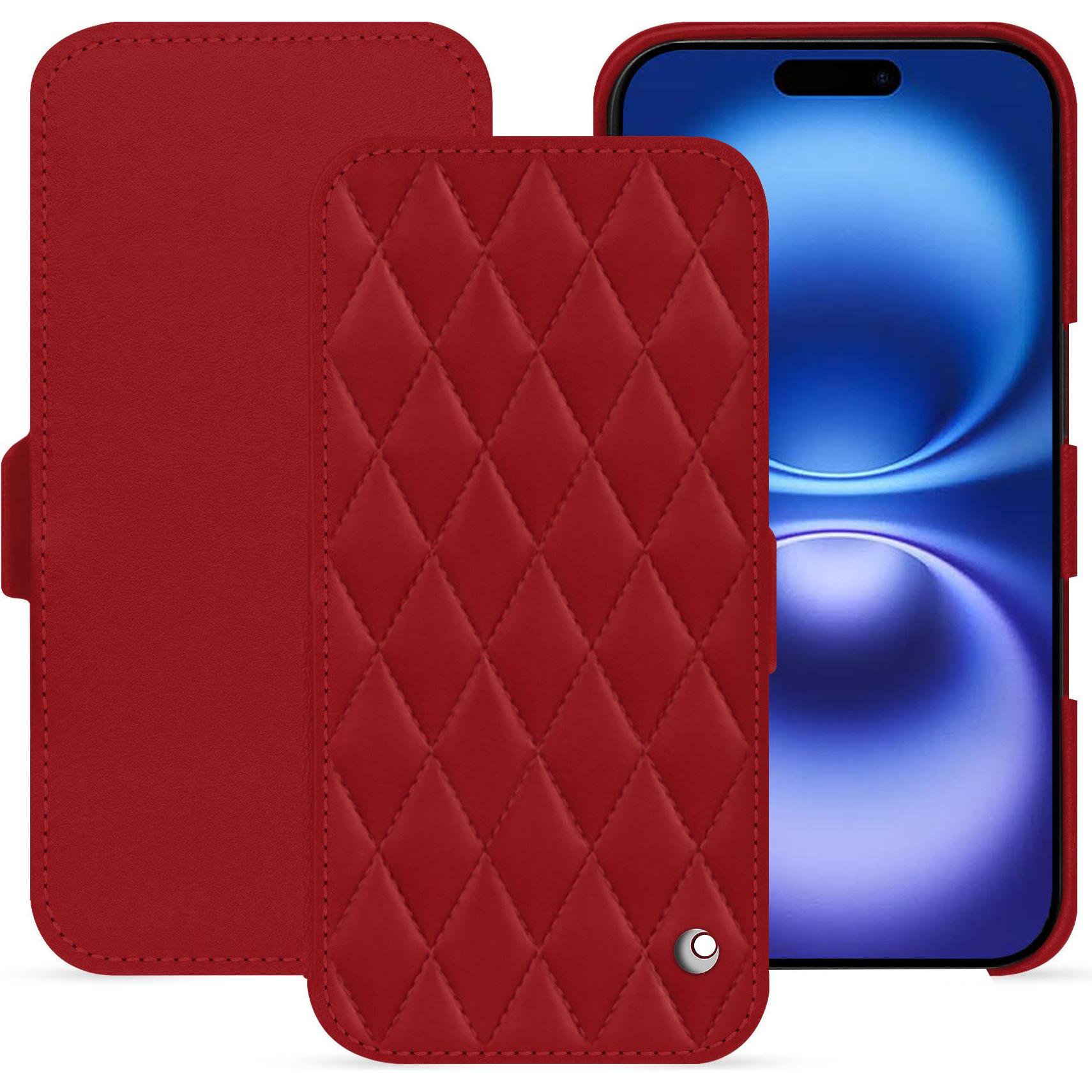 Noreve Lederschutzhülle horizontal (Apple iPhone 16), Smartphone Hülle, Rot