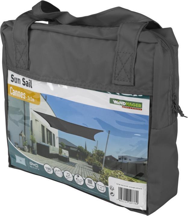 Image du produit Windhager Sonnensegel Cannes, 200 x 300 cm, Rechteck, Anthrazit (200 x 300 cm)