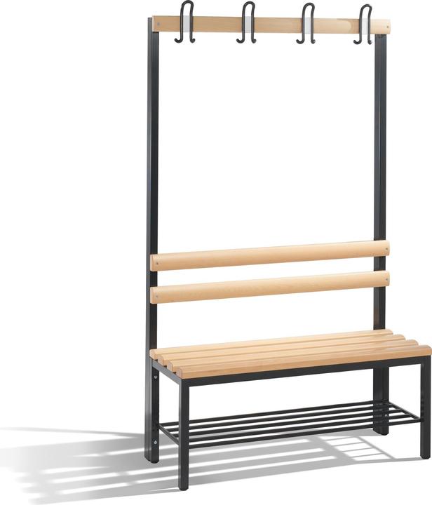 Actual product image C+P BASIC cloakroom bench, single sided, hook rail, shoe rack, beech, length 1000 (100 cm, 165 cm)