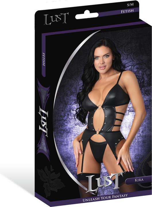 Actual product image Male Power Kira - Open Front Basque with Garters and Thong - S/M - Black (M, S)