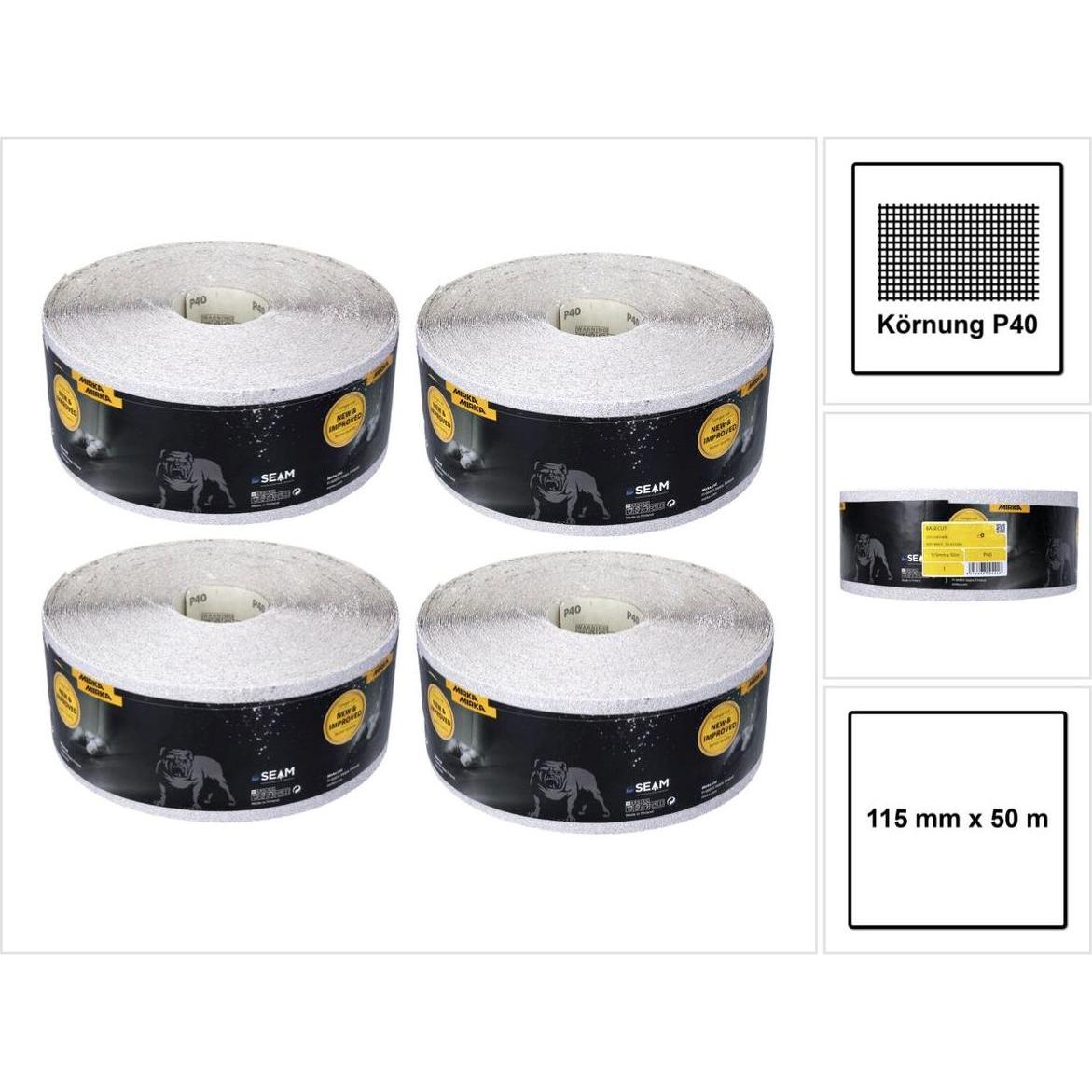Mirka, Abrasivi, BASECUT Rotolo di carta abrasiva universale 115 mm x 50 m / P40 / 4 pz. - ( 4x 2251100140N ) (P40)