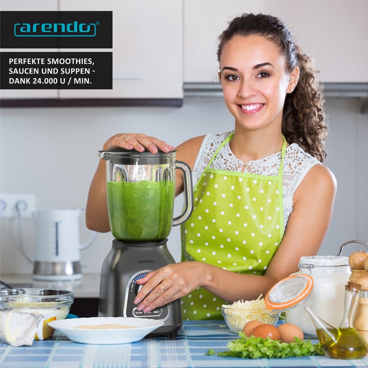 Produktbild Arendo Edelstahl Standmixer 1400 W, Power Mixer, 1,75l Glasbehälter, Blender, Hochleistungsmixer, grau (1400 W)