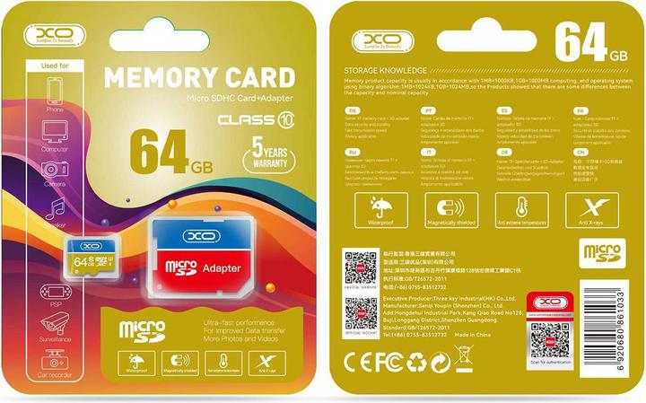 Actual product image xO memory card 64GB microSDHC cl. 10 + adapter (64 GB, microSD, UHS-I)