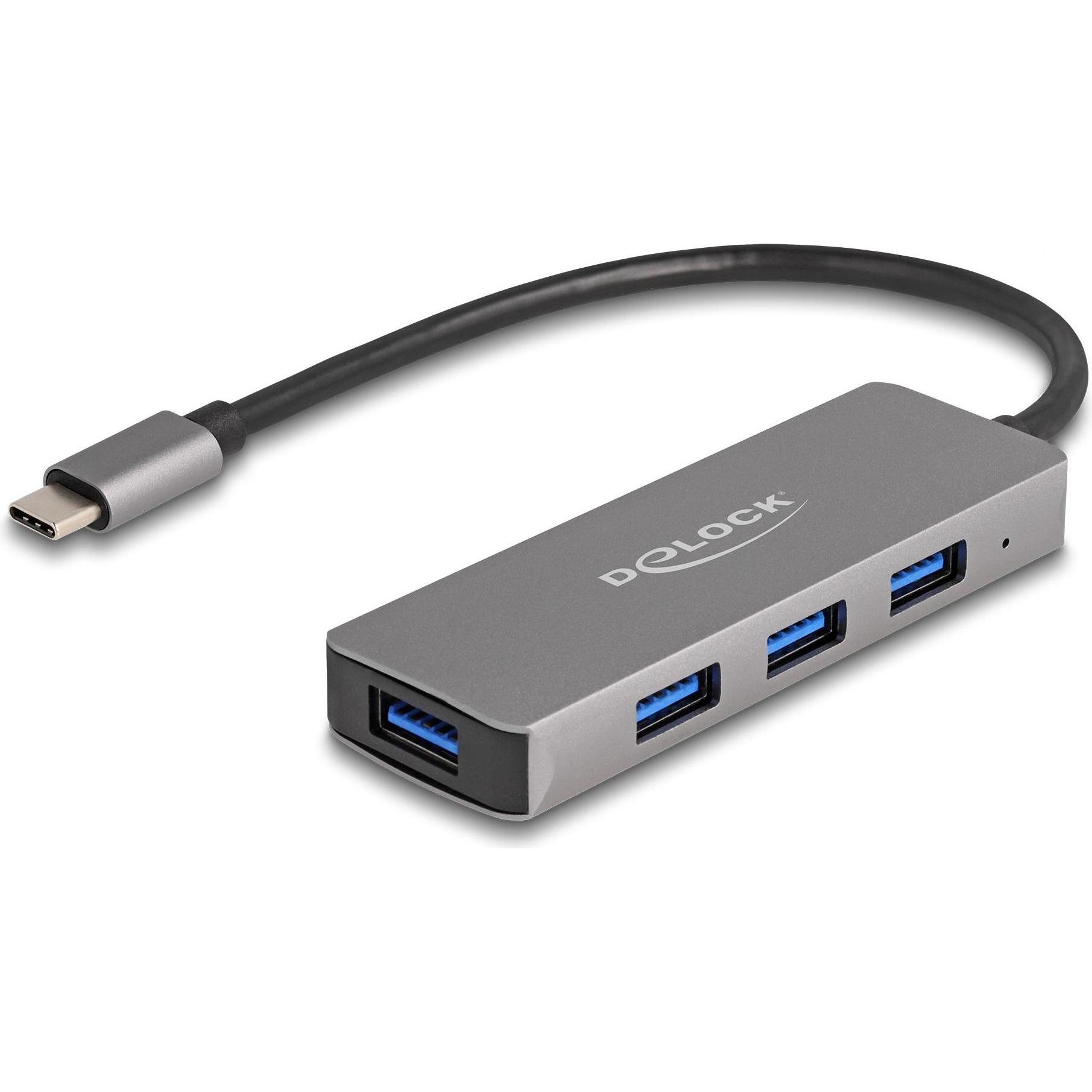 Delock 63173 (USB-C, 4 Ports), Dockingstation + USB Hub, Schwarz
