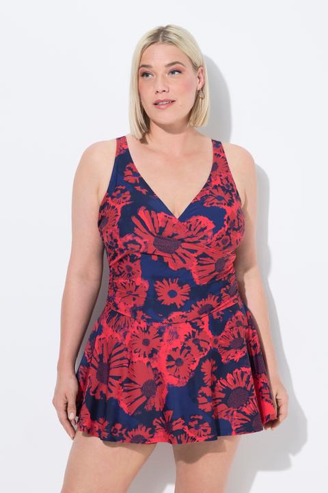 Image du produit Ulla Popken Robe de bain avec short, motif à fleurs et bonnets souples, matière recyclée (44)