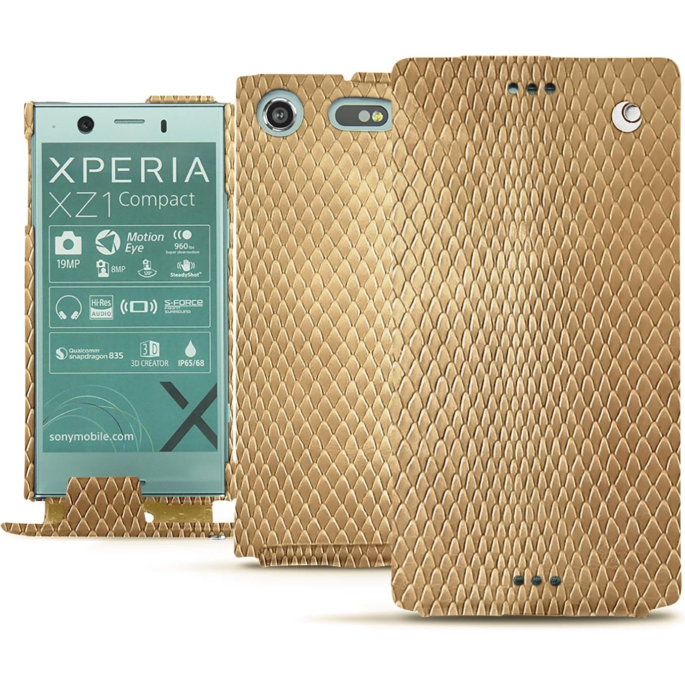 Noreve Lederschutzhülle vertikal (Sony Xperia XZ1 Compact), Smartphone Hülle, Beige