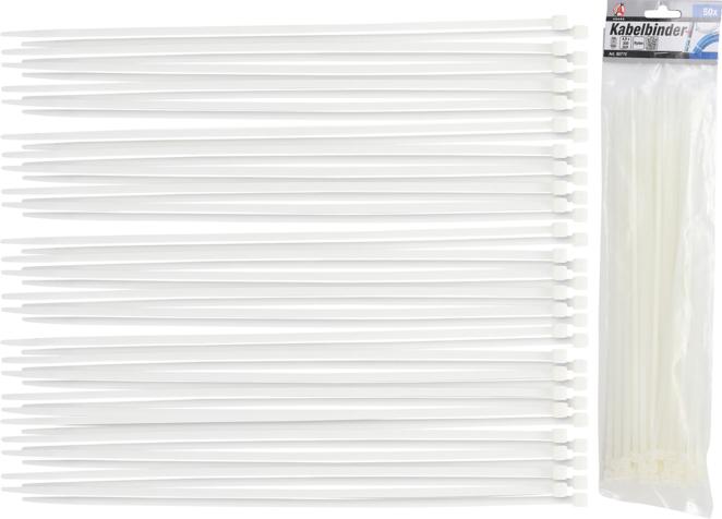 Image du produit BGS Assortiment de colliers plastique blanc 4,8 x 300 mm 50 pièces (Serre-câbles en plastique, 300 mm, 50 pcs)